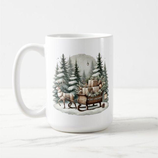 Frohe Weihnachten fügen Mongramm RentierSchlitten Kaffeetasse (Links)