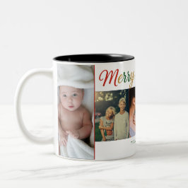 Frohe Weihnachten Fünf-Foto-Tasse – Benutzerdefini Zweifarbige Tasse