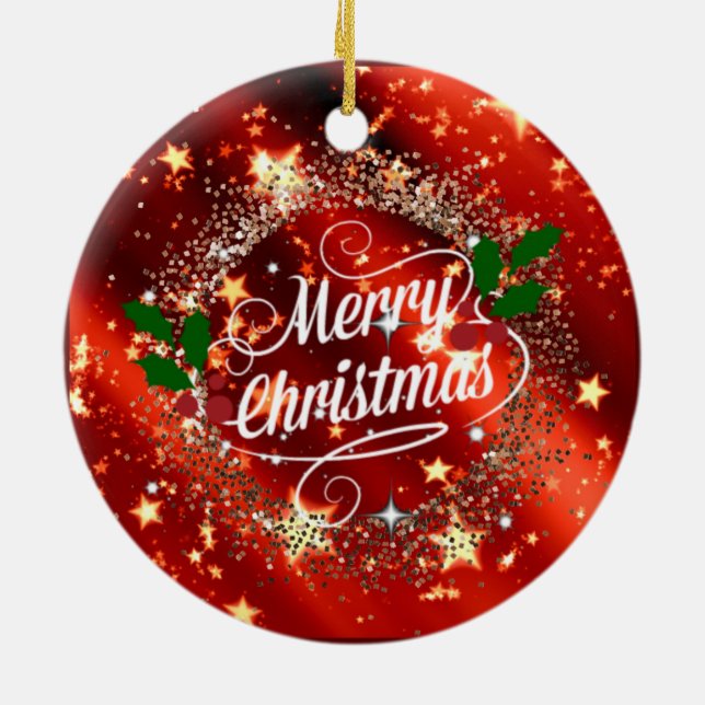 Frohe Weihnachten, Funkeln und Glitzer Keramik Ornament (Hinten)