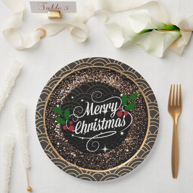 Frohe Weihnachten, Funkeln und Glitzer, Pappteller (Hochzeit)
