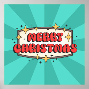 Frohe Weihnachten funky text, groovy retro Cartoon Poster