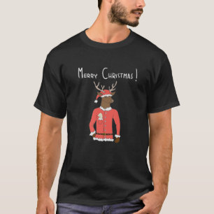 Frohe Weihnachten - Funny Cartoon Elk Santa T-Shirt