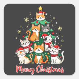 Frohe Weihnachten Funny Catmas Kitten Weihnachtsba Quadratischer Aufkleber