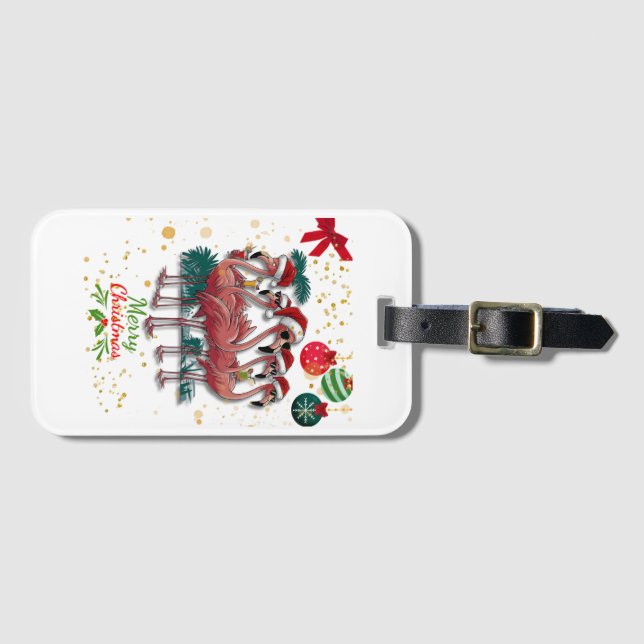 Frohe Weihnachten Funny Flamingo mit Sonnenbrille Gepäckanhänger (Vorderseite (Horizontal))