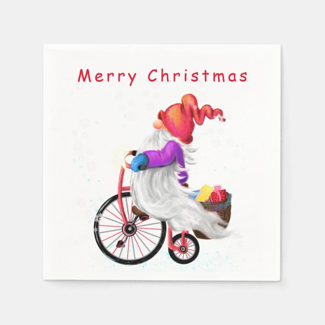 Frohe Weihnachten - Funny Gnome mit Bike und Gesch Serviette (Vorderseite)