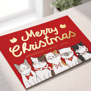Frohe Weihnachten Funny Niedlich Cats Caroling Folien Feiertagspostkarte