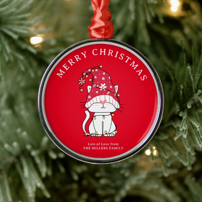 Frohe Weihnachten Funny Niedlich Christmas Cat Ornament Aus Metall (Baum)