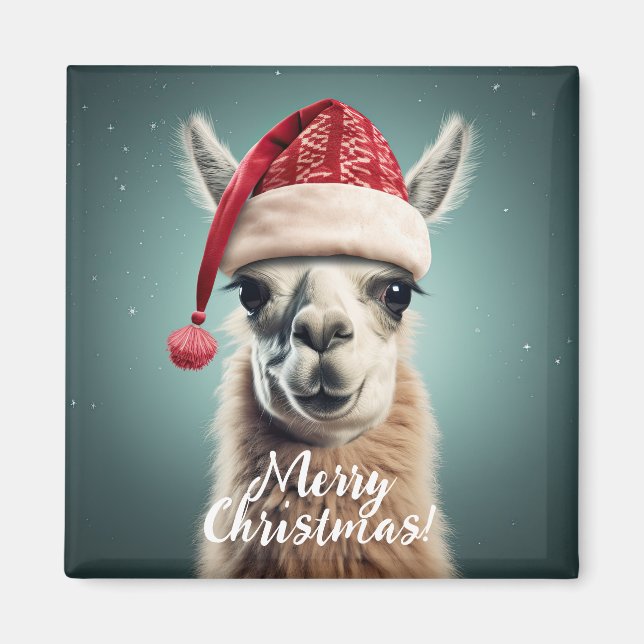 Frohe Weihnachten Funny Niedlich Lllama Alpaca Wei Magnet (Vorne)