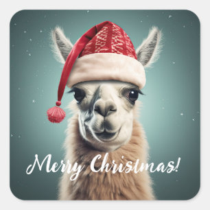 Frohe Weihnachten Funny Niedlich Lllama Alpaca Wei Quadratischer Aufkleber