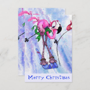 Frohe Weihnachten - Funny Pink Flamingo Skier - Sp