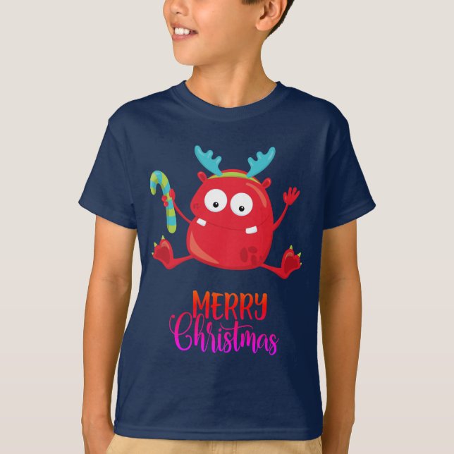 Frohe Weihnachten | Funny Red Monster T-Shirt (Vorderseite)