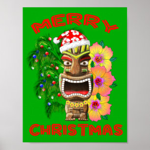Frohe Weihnachten Funny Santa Tiki Poster