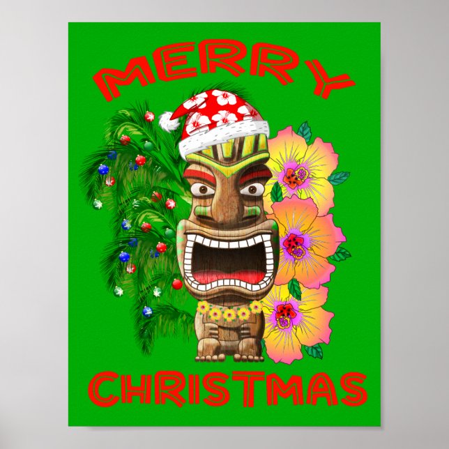 Frohe Weihnachten Funny Santa Tiki Poster (Vorne)