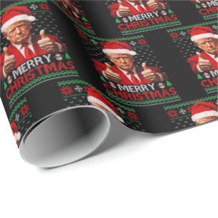 Frohe Weihnachten Funny Trump Weihnachtsmannmütze Geschenkpapier