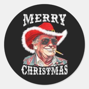 Frohe Weihnachten Funny Trump Western Cowboy Match Runder Aufkleber