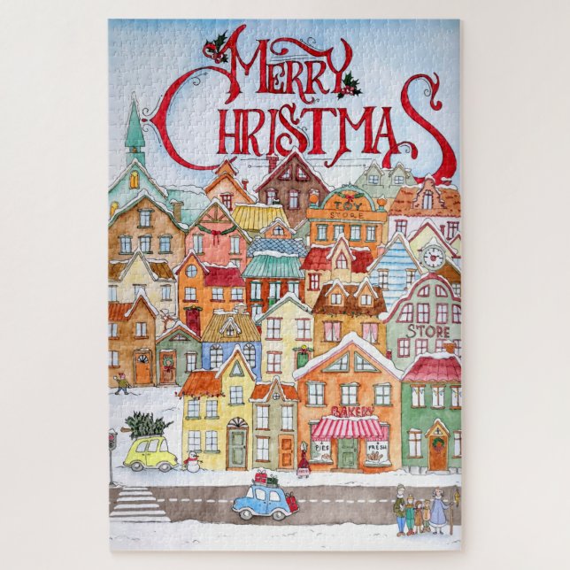 Frohe Weihnachten Funny Whimsical Niedliche Winter Puzzle (Vertikal)