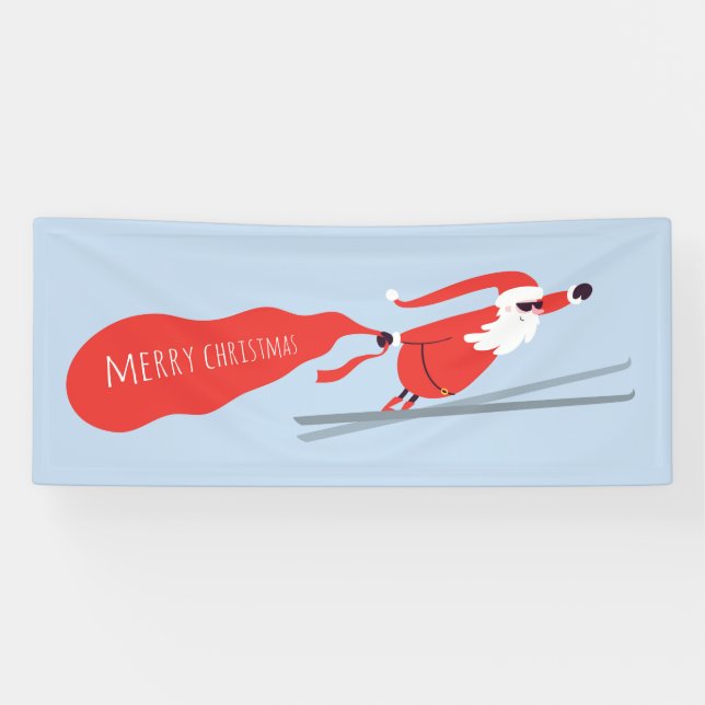 Frohe Weihnachten Funny Winter Skiing Weihnachten Banner (Horizontal)
