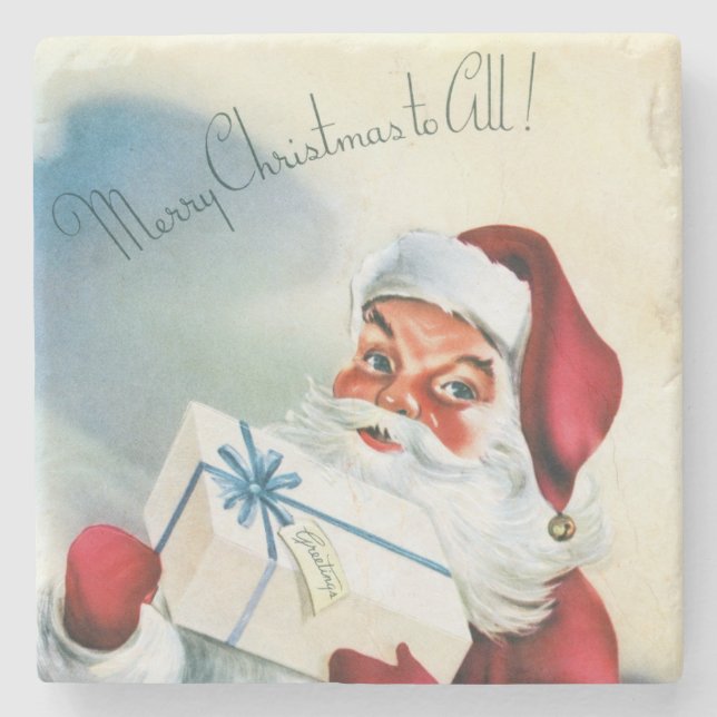 Frohe Weihnachten für alle (Vintager Weihnachtsman Steinuntersetzer (Vorderseite)