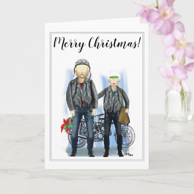 Frohe Weihnachten für Biker Couple Karte (Orchidee)
