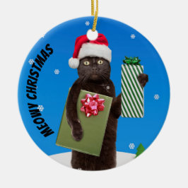 Frohe Weihnachten für jeden schwarzen Katze mit Ge Keramik Ornament