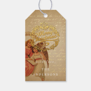 Frohe Weihnachten für Namens Kranz Vintage Engel Geschenkanhänger