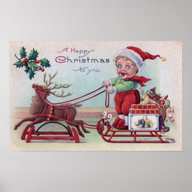 Frohe Weihnachten für YouBoy auf einem Schlitten Poster (Vorne)