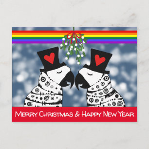 Frohe Weihnachten Gay Parrots unter dem Mistleton Postkarte