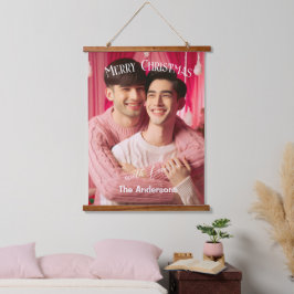 Frohe Weihnachten Gay Retro Rosa | Benutzerdefinie Wandteppich Mit Holzrahmen