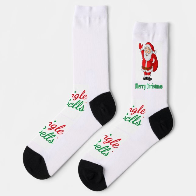 Frohe Weihnachten gedruckte Santa Premium Crew Sti Socken (Linkes Detail)
