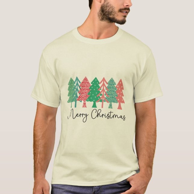 Frohe Weihnachten - Gemusterte Bäume T-Shirt (Vorderseite)