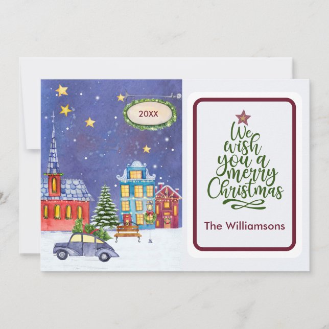 Frohe Weihnachten gemütliche Dorfbewohner Szene We Karte (Vorderseite)