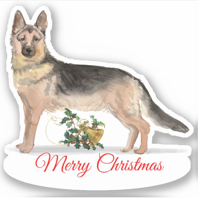 Frohe Weihnachten German Shepherd Custom-Cut Vinyl Aufkleber (Vorderseite)