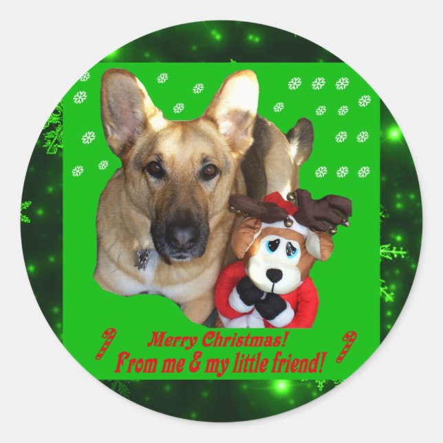Frohe Weihnachten German Shepherd Round Sticker (Vorderseite)