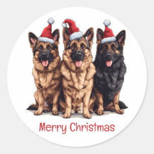 Frohe Weihnachten German Shepherd Santa Dogs Runder Aufkleber