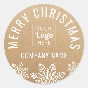 Frohe Weihnachten Geschäft Logo Name Kraft Look Runder Aufkleber