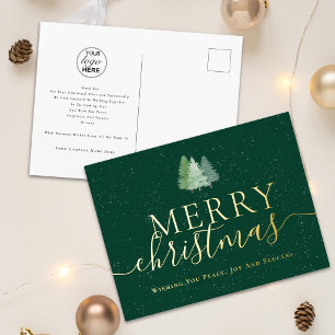Frohe Weihnachten Geschäft Logo Schneebedeckte Tan Folien Feiertagspostkarte