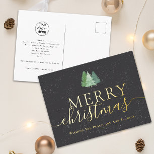 Frohe Weihnachten Geschäft Logo Tannenbäume Gold Folien Feiertagspostkarte