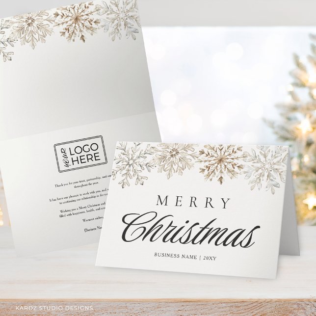 Frohe Weihnachten Geschäft ohne Foto (Front and inside of folded Business Christmas Card shown in 5x7 in. Customize with logo + greeting.)
