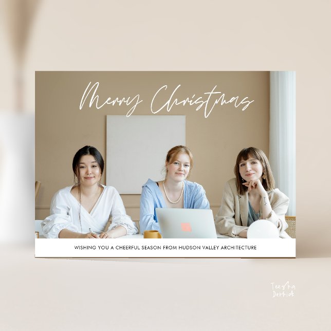 Frohe Weihnachten Geschäftsteam-Foto  (Merry Christmas Business Team Photo Holiday Card Modern Minimal Cozy theme)