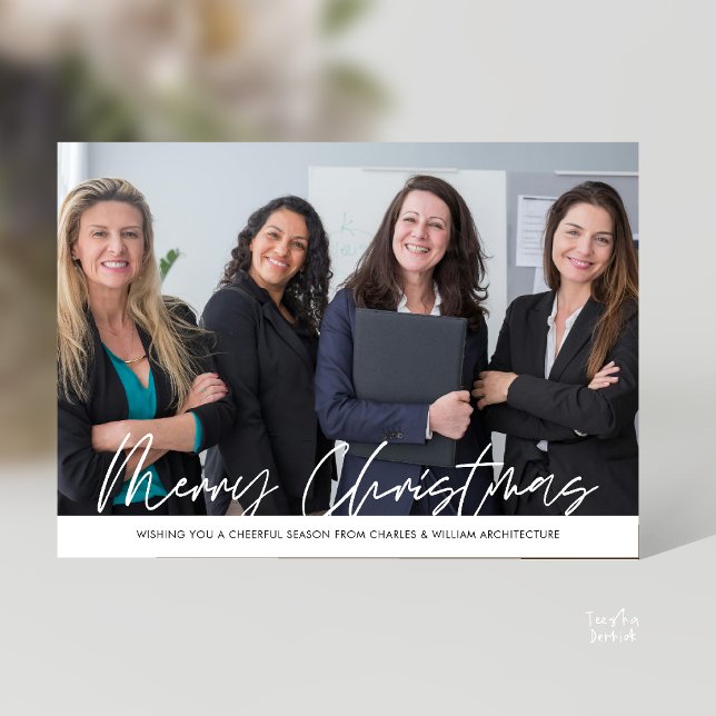 Frohe Weihnachten Geschäftsteam-Foto (Merry Christmas Business Team Photo Modern minimal Holiday Card for Clients in Black and White theme)