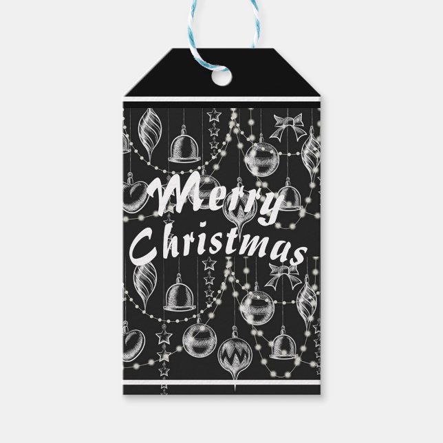 Frohe Weihnachten Geschenkanhänger (A black and white Christmas-themed background with the words "Merry Christmas"!)
