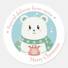 Frohe Weihnachten Geschenkaufkleber - süßer Eisbär Runder Aufkleber