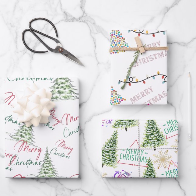 Frohe Weihnachten Geschenkpapier Set (Vorderseite)