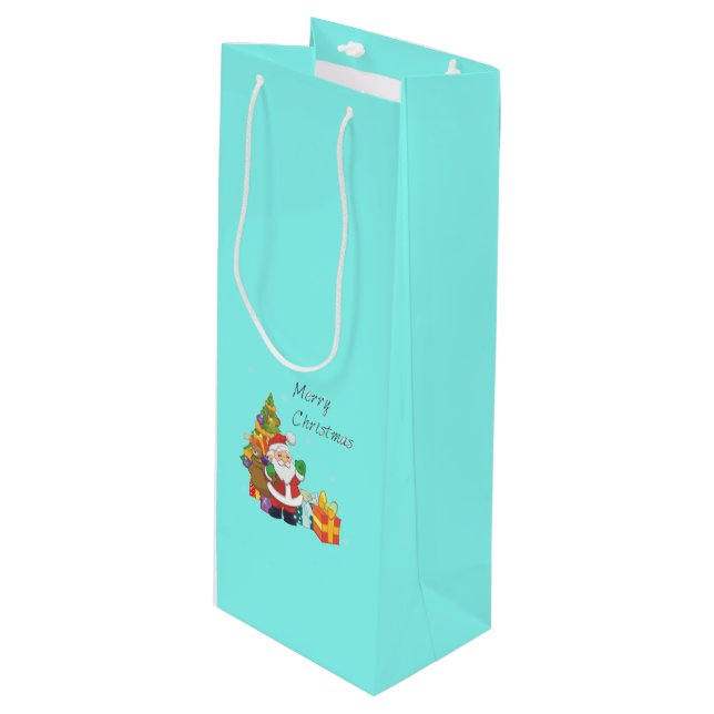 Frohe Weihnachten Geschenktüte Für Weinflaschen (Vorderseite Schrägansicht)