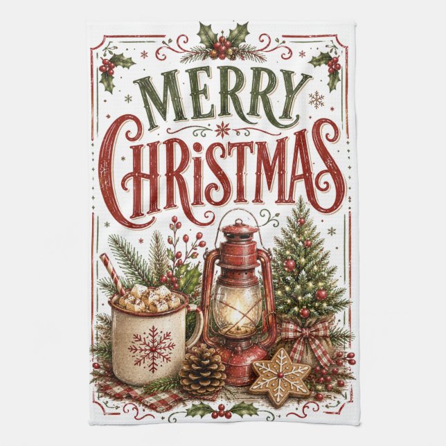 Frohe Weihnachten Geschirrtuch (Vertikal)