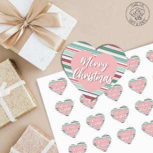 Frohe Weihnachten gestreift Herz-Aufkleber