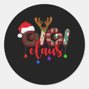 Frohe Weihnachten Gigi Claus Karierter Santa Claus Runder Aufkleber