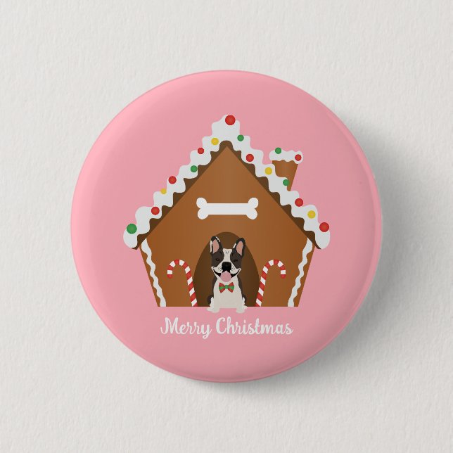 Frohe Weihnachten Gingerbread Dog House Button (Vorderseite)
