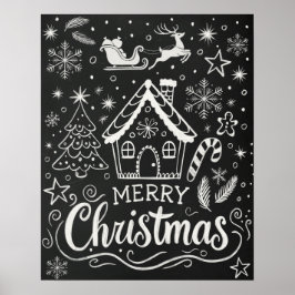 Frohe Weihnachten Gingerbread House Chalkboard Poster