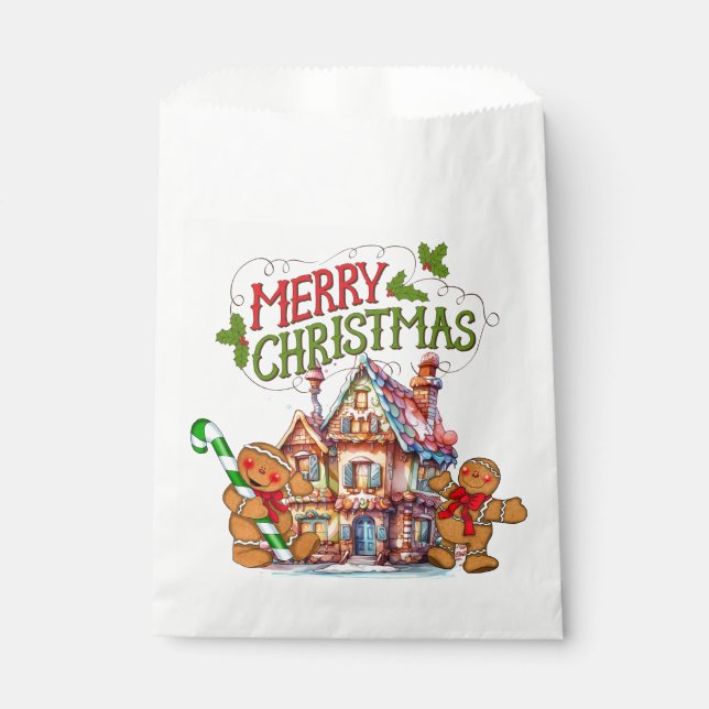 Frohe Weihnachten Gingerbread House Geschenktütchen (Vorderseite)